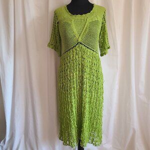 Handmade Spring Green Crochet Midi Dress